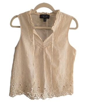 Laundry By Shelli Segal Cream Sleeveless 100% Cotton Lace Blouse Top Size S